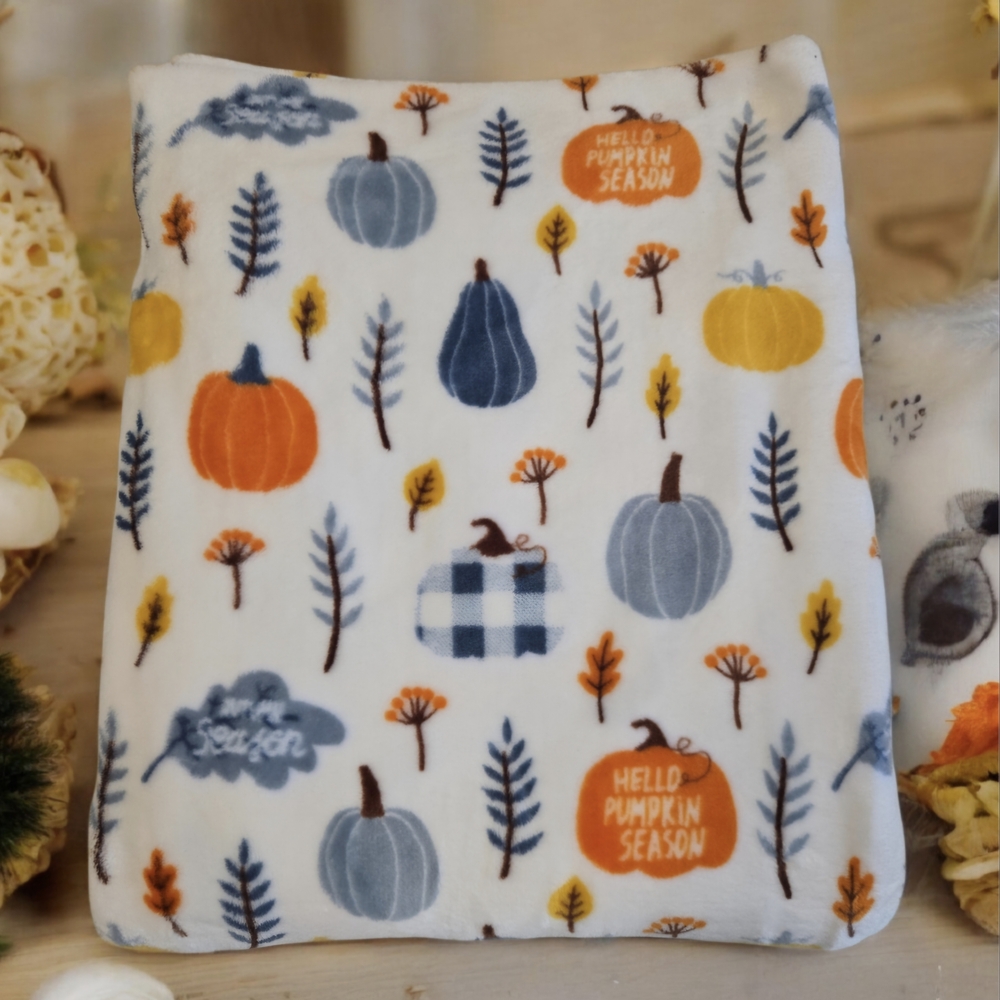 Crest Mill Soft and cozy white and orange fleece blanket 60x70 Inches